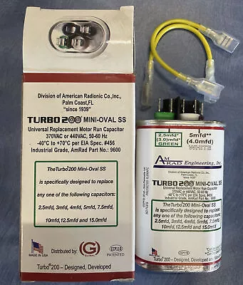 TURBO200MINI-OVAL SS ~MOTOR-RUN CAPACITOR ~ 2.5 3 4 5 7.5 10 12.5 15 Mfd. • $12