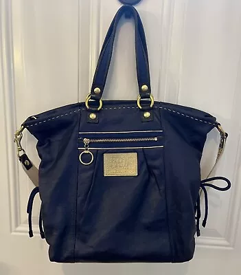 RARE Coach Poppy METALLIC BLUE LEATHER GOLD SPOTLIGHT TOTE BAG PURSE  15526 • $58