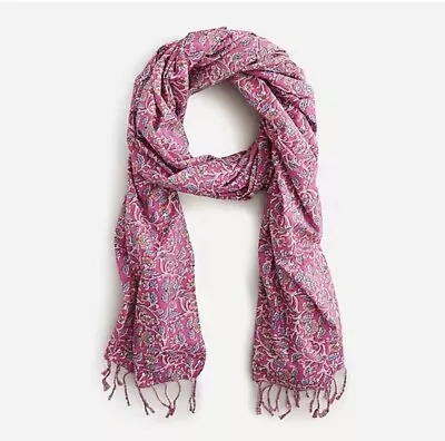 NWT$58 J. Crew Pink Floral Scarf 💯 Cotton 76” X 30” • $29