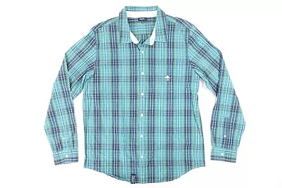 Lrg Wovens Lifted Research Group Plaid Green Blue Large Button Front Shirt Mens • £32.33