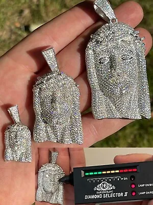 Fully Iced Real MOISSANITE Jesus Piece Pendant Passes Tester Hip Hop 925 Silver • $131.38