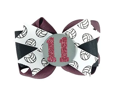 Volleyball Glitter Hair Bow With Custom Glitter Number - Gray Maroon • $13