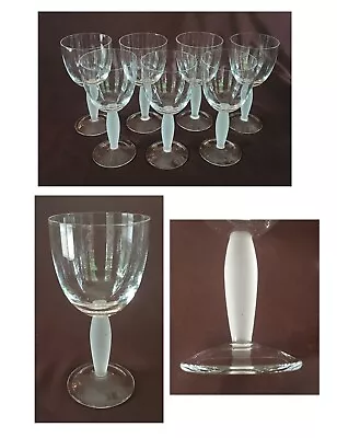 VINTAGE Wine Glass Goblets 12 Oz. FROSTED Stem Clear Bowl 7-Piece Set • $38.88