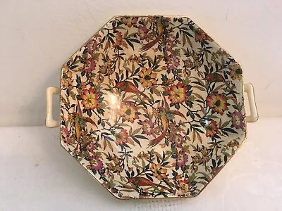 Vintage Beautiful Unusual L & SONS Small Octagonal Dish Birds Flowers Gold Trim  • $14.95