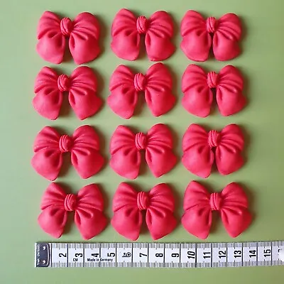 12 X Handmade Large Red Bow Edible Cake/Cupcake Decorations Fondant • £5.50