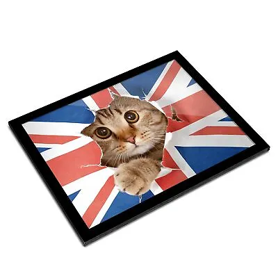 A3 Glass Frame - Union Jack Flag Cute Cat United Kingdom Art Gift #8272 • £39.99