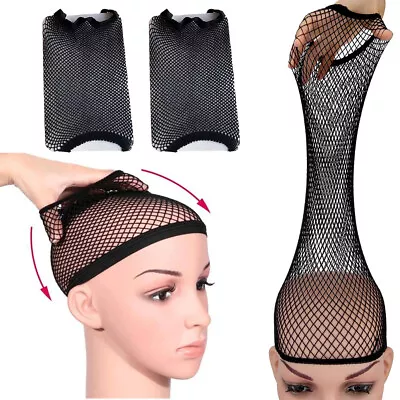 1/2x BLACK HAIR ELASTIC WIG CAP FISHNET LINER WEAVING MESH STOCKING SLEEP NET • £2.32