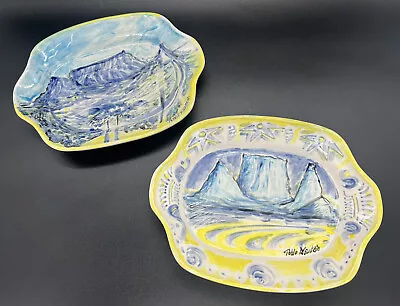 Pair Vtg Table Mountain Art Pottery Trinket Dish Plate Tray Cape Town Simon ‘96 • $45