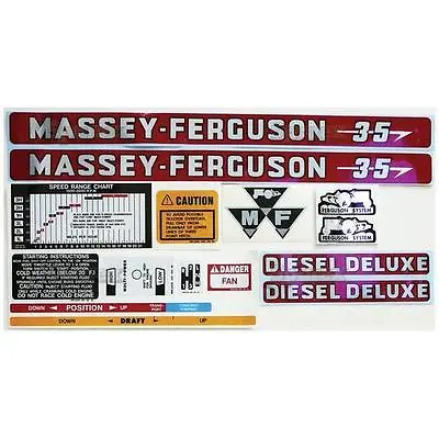 Complete Decal Set/Kit For Massey-Ferguson MF 35 MF35 US Tractor Diesel/Deluxe • $79.95