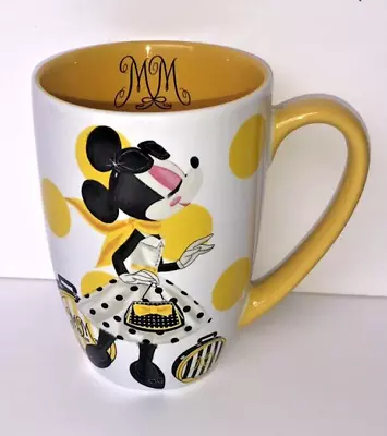 Authentic Disney Store Minnie Mouse Signature Coffee Mug Yellow White Polka Dot • $11.99