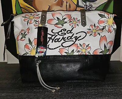 NWT Ed Hardy Alyssa True Love Black White Shoulder Bag Floral Y2K Luggage NOS • $69.99
