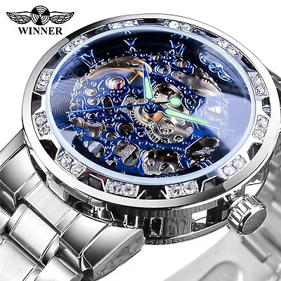 Luxury Men's Automatic Mechanical Stainless Steel Watch Business Hollow Skeleton • $20.98