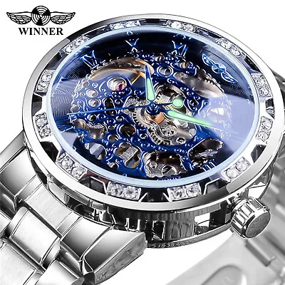Luxury Men's Hollow Skeleton Automatic Mechanical Stainless Steel Watch Business • $20.98