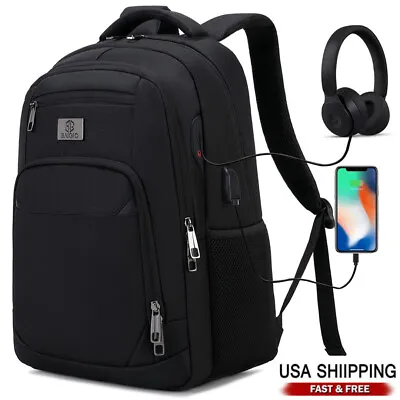 $35.14 • Buy Men's Anti-Theft 15.6  Laptop Backpack Travel School Bag USB Charging Port Black