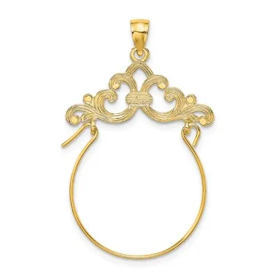 14K Yellow Gold Scroll Framed Charm Holder Pendant • £233.51