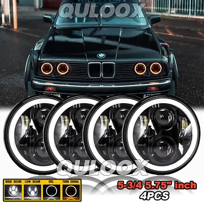 4PCS 5-3/4 5.75  LED Headlights Hi/Lo Beam Amber DRL For BMW 325i 528i 535i E30 • $199.99