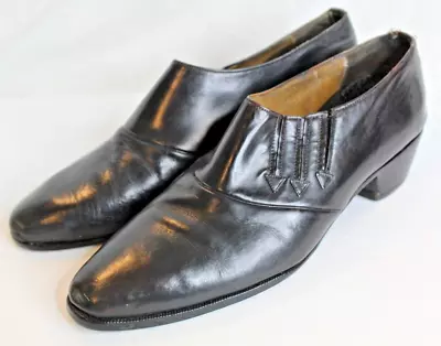 Vintage Men's Black Leather Slip On Shoes Cuban Heels - Size 10? - Disco • $19.99