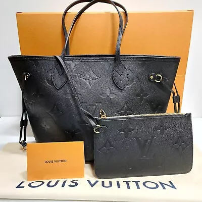 Louis Vuitton Neverfull Tote Bag MM Black Monogram Empreinte Leather M45685 • $2499