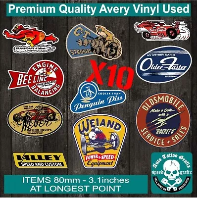 Vintage Hot Rod Decal Sticker Gift Pack X10 Car Toolbox Isky Scta Sun Auto Decal • $18