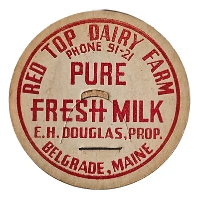 BELGRADE MAINE ME  Red Top Dairy  MILK BOTTLE TOP CAP POG Farm Ephemera • $9.99