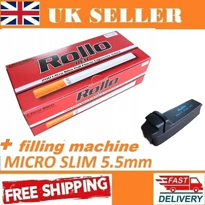 £13.49 • Buy 2*200=400 ROLLO RED MICRO SLIM 5.5mm EMPTY CIGARETTE TUBES + Filling Machine