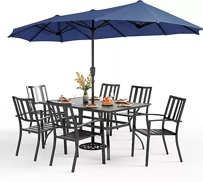 8Piece Patio Dining Set Outdoor Patio Table And Chairs With UmbrellaNavy Blue • $624.99