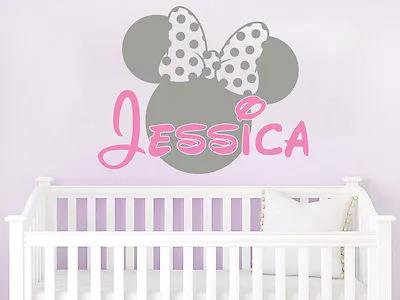 Personalized Girl Name Wall Decal Minnie Mouse Head Vinyl Sticker Nursery ZX265 • $27.99