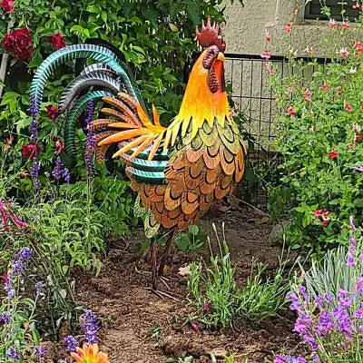 £19.99 • Buy Iron Rooster Chicken Statue Outdoor Garden Decoration Yard Art Figure Sculpture