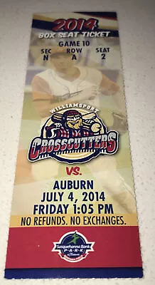 7/4/14 Penn League Baseball MiLB Williamsport Crosscutters Auburn Ticket Stub • $14.99