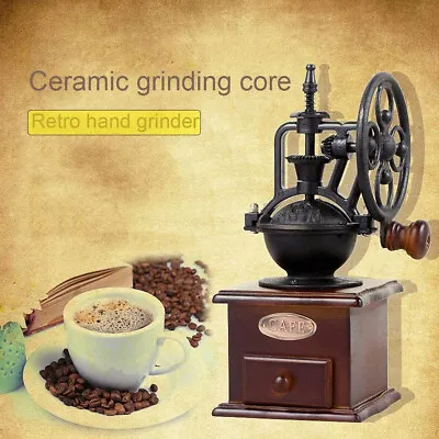 Manual Coffee Grinder Vintage Style Wooden Coffee Bean Spice Grinder Roller Mill • $37.99