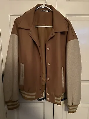 Zara Varsity Jacket Tan Beige XL Worn Twice Perfect Condition  • $65