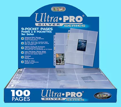 $24.99 • Buy 100 ULTRA PRO SILVER 9-POCKET Card Pages Sheets Binder Baseball Sport Box Coupon