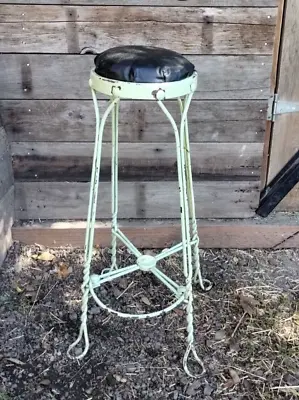 Antique Metal Plant Stand Ice Cream Parlor Stool Twisted Iron Paint Distress 28  • $109.95