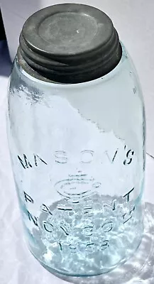 1/2 GALLON MASON'S CFJ PATENT NOV 30TH 1858 Hammered Whittled Damage Free!! • $20