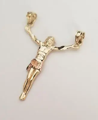 $119 • Buy 14K Real Yellow Rose Two Tone Gold Jesus Body Crucifix Cross Pendant