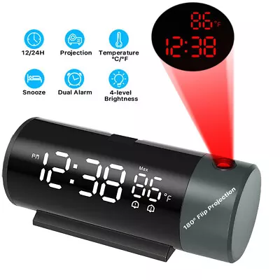 LED Digital Alarm Clock Projection Temperature Time Projector Dual Alarm Snooze • $31.01