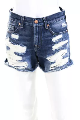 7 For All Mankind Womens High Rise Distressed Denim Shorts Blue Size 24 • $2.99
