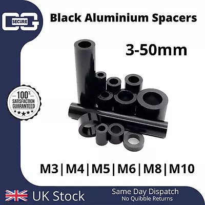 Black ANODISED Aluminium Spacers M3 M4 M5 M6 M8 M10 Stand Off Collar Bush • £4.75