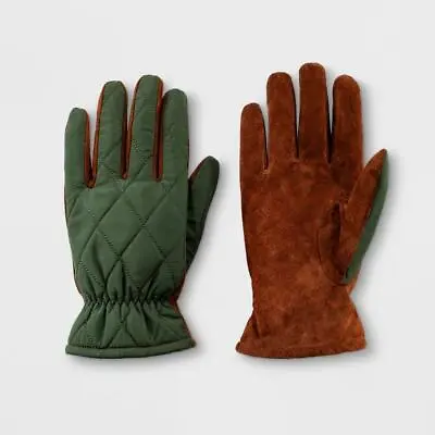 Men's Quilted Fleece Nylon Lined Leather Gloves - Goodfellow & Co Green • $4.89