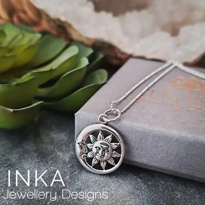 Inka 18  925 Sterling Silver Ball Bead Necklace With Sun & Moon Pendant • $27.78