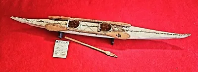 Museum Vintage Inuit Kayak W/ Oars Fishing Spear Display Stand • $199