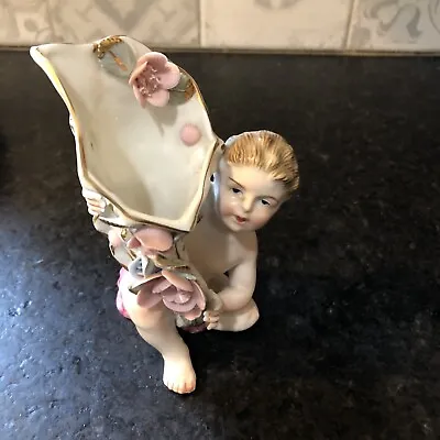 $20 • Buy Vintage Ucagco Porcelain 6   Vase Cherub Boy Hand Painted Gold Leafing Figurine
