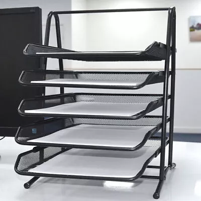 5 Tier Office Filing Trays Holder A4 Document Letter Paper Wire Mesh Storage • £9.88