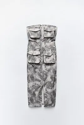 Zara Women’s Dress Printed Cargo Strapless Zip Front Size S New • $67.15