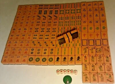 156 Chinese Bakelite Tiles Black 2-Tone Set -Mahjong Mah Jongg -16 Flowers 1930s • $999