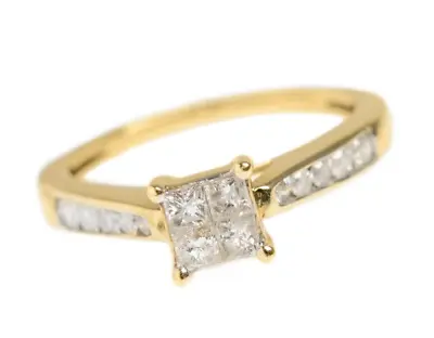 9ct Gold 0.5tcw Diamond Ring Princess Cut Gemstone Engagement Ring UK Size L • £265
