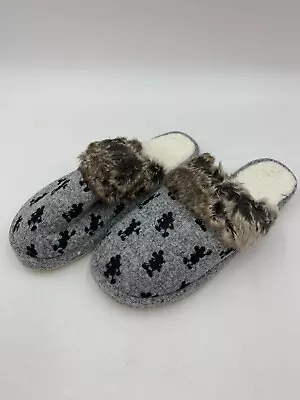 Pottery Barn Disney Mickey Mouse Faux Fur Trimmed Slippers Gray Black Large H739 • £46.98