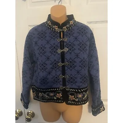 Vintage Icelandic Design 100% Wool Blue Fair Isle Embroidered Cardigan Sweater S • $40