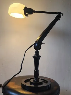Vintage Industrial Desk Lamp Articulating Milk Glass Shade • $193