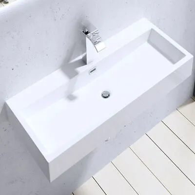 Durovin Bathroom Wash Basin Sink Stone Resin Wall Hung Rectangle 765x420mm • £87.95